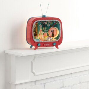 World Market Exclusive Laser Cut Wood Mid Century TV Set LED Light Up Decor NWT